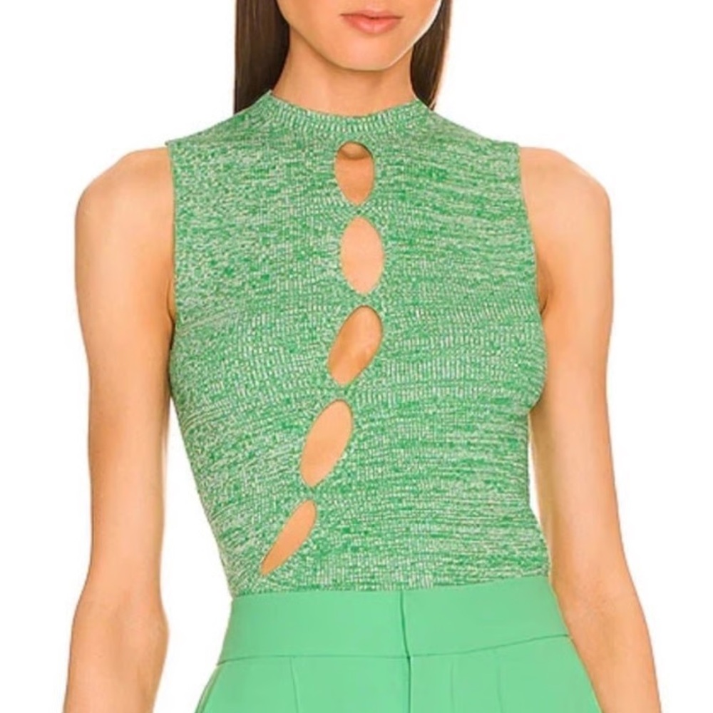 Ronny Kobo Collection Green Tank Top Cut out details Fren Knit Crew Neck